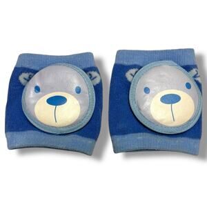Wootie Knee Pads Blue Knit Bear Print Soft Knit for‎ Crawling